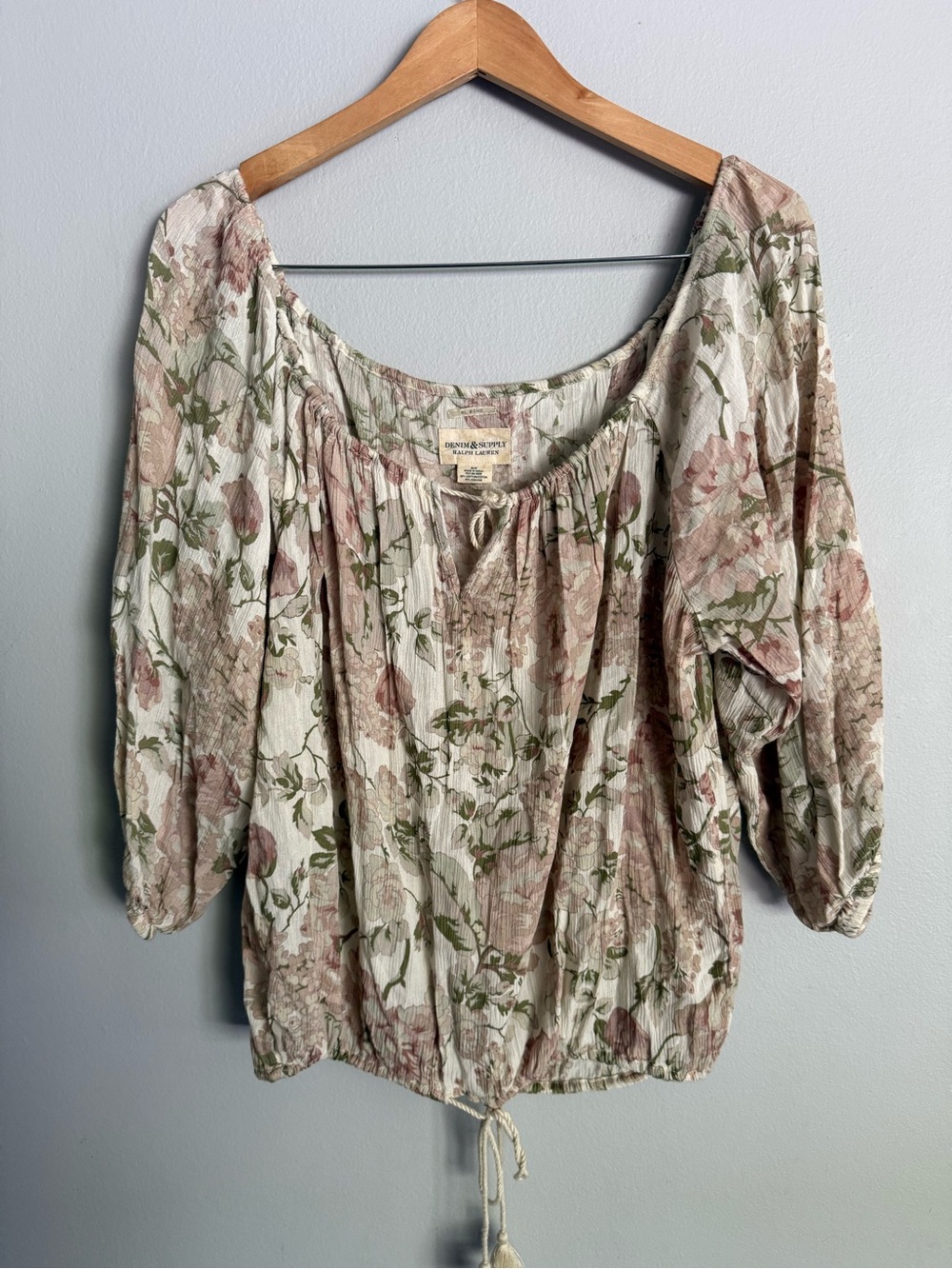 Ralph Lauren women’s S boho top Floral Peasant Top in Blush Green